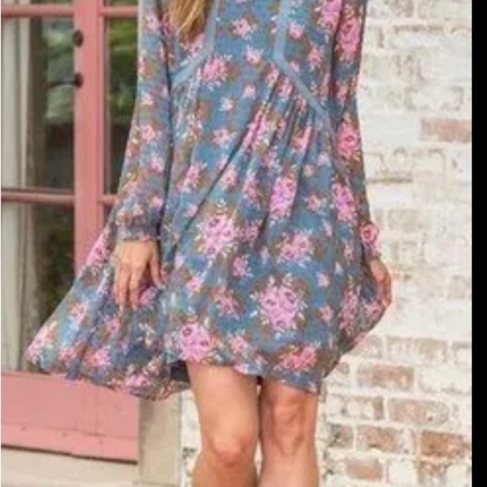 Matilda Jane Blue Swiss Dot Floral long sleeved dress
